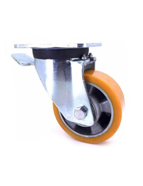 RUEDA CON FRENO DE POLIURETANO REFORZADA Y LLANTA DE ALUMINIO CON UN DIÁMETRO DE 125 MM CARGA 450 KG - S78AR 125AF
