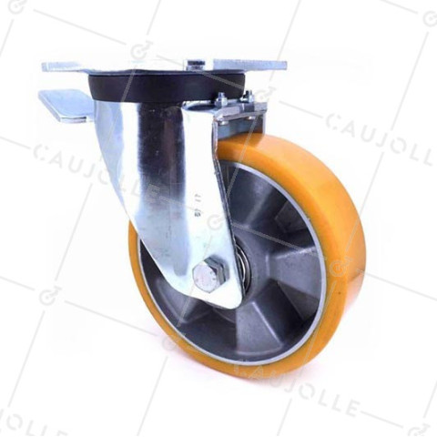 RUEDA CON FRENO DE POLIURETANO REFORZADA Y LLANTA DE ALUMINIO CON UN DIÁMETRO DE 160 MM CARGA 600 KG - S78AR 160AF • Caujolle