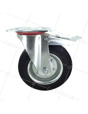 RUEDA CON FRENO REFORZADA DE MANIPULACIÓN DE CAUCHO CON 200 MM DE DIÁMETRO Y 250 KG DE CARGA - S72R 200AF