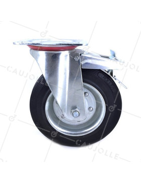 RUEDA CON FRENO REFORZADA DE MANIPULACIÓN DE CAUCHO CON 200 MM DE DIÁMETRO Y 250 KG DE CARGA - S72R 200AF
