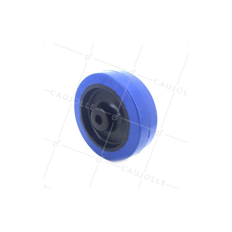 ROUE INDUSTRIELLE NON TACHANTE CAOUTCHOUC SOUPLE BLEU DIAMÈTRE 125MM AXE 12 MM