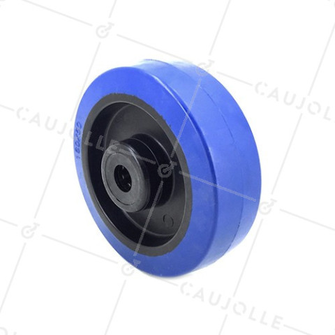 RUEDA INDUSTRIAL DE CAUCHO, FLEXIBLE, AZUL, NO MANCHA, DIÁMETRO DE 160 MM, CARGA DE 350 KG, EJE DE 20 MM RODILLOS • Caujolle