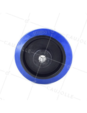 ROUE INDUSTRIELLE NON TACHANTE CAOUTCHOUC SOUPLE BLEU DIAMÈTRE 160MM AXE 20 MM