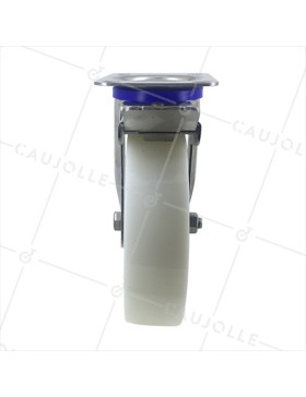 RUEDA DE ACERO INOXIDABLE Y NAILON, GIRATORIA, CON FRENO, DIÁMETRO 200 MM, CAPACIDAD DE CARGA 300 KG