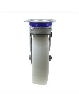 RUEDA DE ACERO INOXIDABLE Y NAILON, GIRATORIA, CON FRENO, DIÁMETRO 200 MM, CAPACIDAD DE CARGA 300 KG