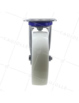 RUEDA DE ACERO INOXIDABLE Y NAILON, GIRATORIA, DIÁMETRO 200 MM, CAPACIDAD DE CARGA 300 KG