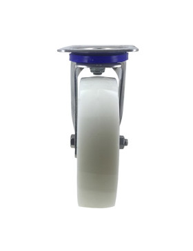 RUEDA DE ACERO INOXIDABLE Y NAILON, GIRATORIA, DIÁMETRO 200 MM, CAPACIDAD DE CARGA 300 KG