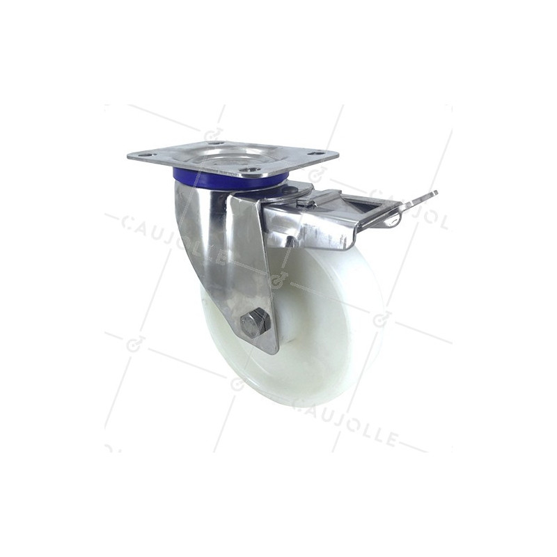 Roulette pivotante à frein INOX diamètre 150mm caoutchouc souple