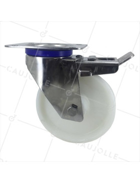 Roulette pivotante à frein INOX diamètre 150mm caoutchouc souple