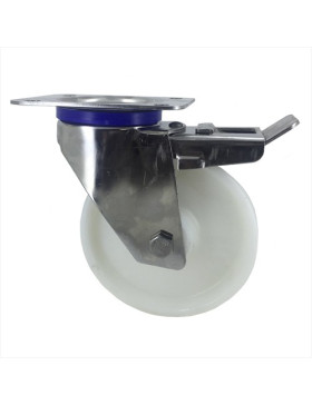 Roulette pivotante à frein INOX diamètre 150mm caoutchouc souple