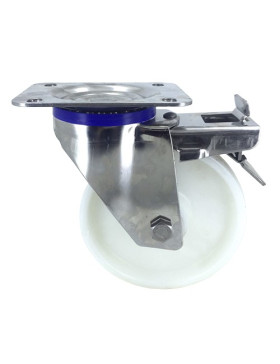 Roulette pivotante à frein INOX diamètre 150mm caoutchouc souple