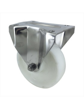RUEDA DE ACERO INOXIDABLE Y NAILON, FIJA, 150 MM DE DIÁMETRO Y CARGA DE 150 KG