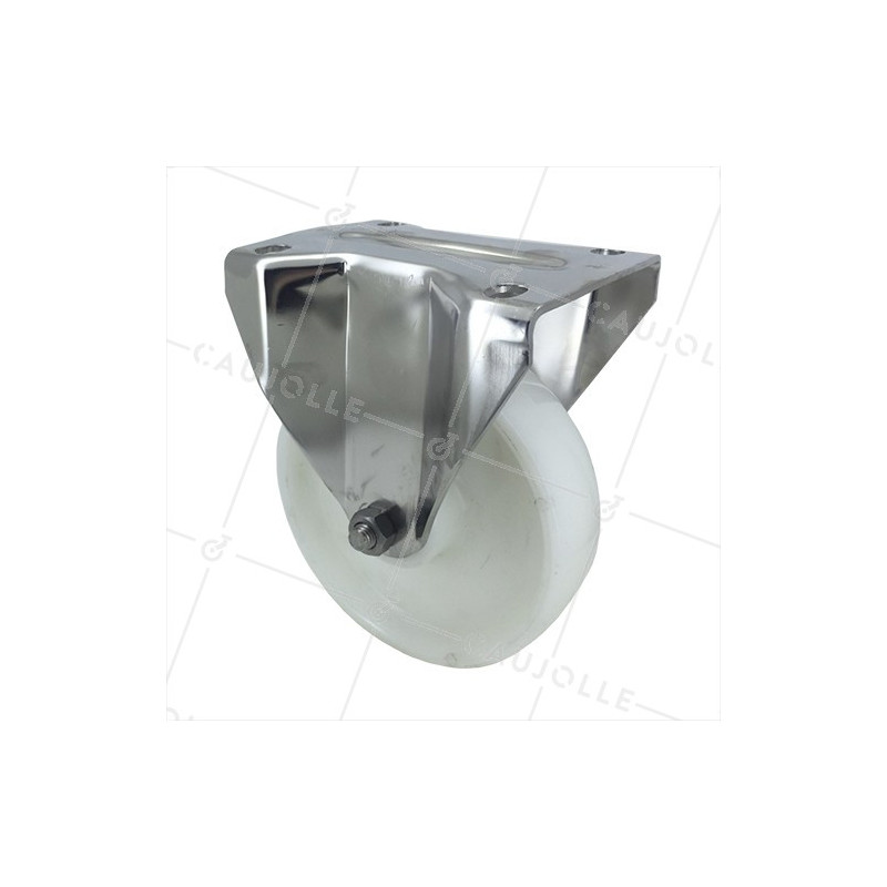 RUEDA DE ACERO INOXIDABLE Y NAILON, FIJA, 150 MM DE DIÁMETRO Y CARGA DE 150 KG