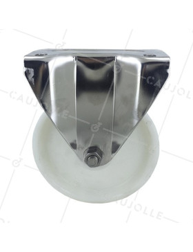 RUEDA DE ACERO INOXIDABLE Y NAILON, FIJA, 150 MM DE DIÁMETRO Y CARGA DE 150 KG
