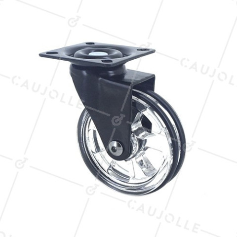 RUEDA DE DISEÑO TRANSPARENTE NEGRA CON UN DIÁMETRO DE 75 MM CARGA 50 KG - CRYSTAL V75P • Caujolle
