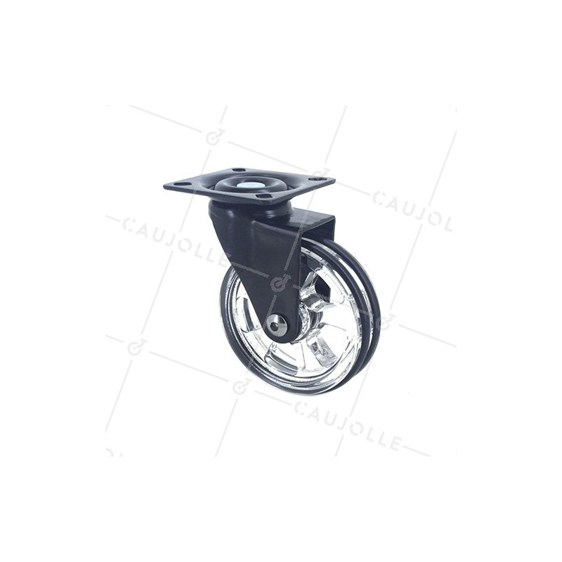 RUEDA DE DISEÑO TRANSPARENTE NEGRA CON UN DIÁMETRO DE 75 MM CARGA 50 KG - CRYSTAL V75P