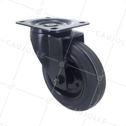 RUEDA DE DISEÑO INDUSTRIAL NEGRA DE CAUCHO CON UN DIÁMETRO DE 160 MM CARGA 150 KG - S72C 160NOIRE • Caujolle