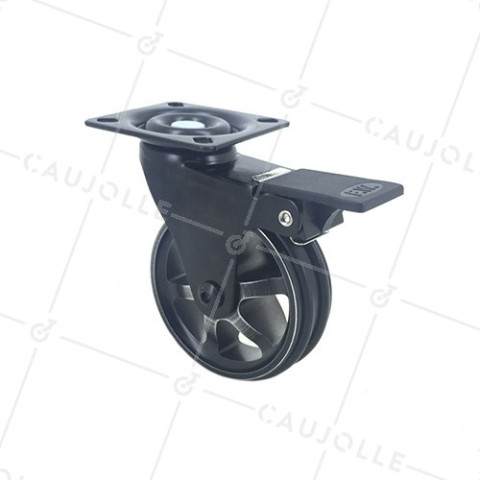 RUEDA DE DISEÑO DE ALUMINIO NEGRO PULIDO CON FRENO DIÁMETRO DE 75 MM CARGA 45 KG - BLACKSTYL75PAF • Caujolle