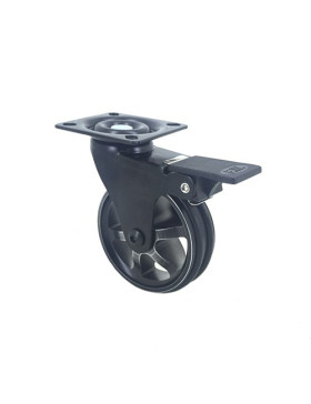 RUEDA DE DISEÑO DE ALUMINIO NEGRO PULIDO CON FRENO DIÁMETRO DE 75 MM CARGA 45 KG - BLACKSTYL75PAF
