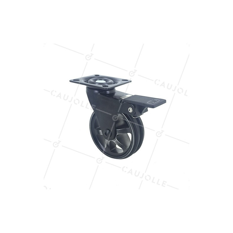 RUEDA DE DISEÑO DE ALUMINIO NEGRO PULIDO CON FRENO DIÁMETRO DE 75 MM CARGA 45 KG - BLACKSTYL75PAF