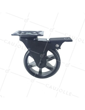 RUEDA DE DISEÑO DE ALUMINIO NEGRO PULIDO CON FRENO DIÁMETRO DE 75 MM CARGA 45 KG - BLACKSTYL75PAF