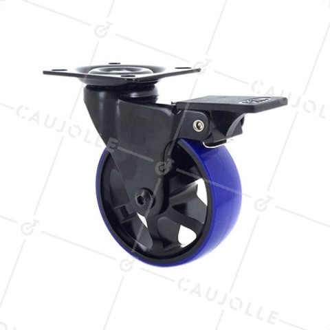 Rotante DISEÑO EN ALUMINIO CEPILLADO NEGRO Y AZUL CON FRENOS DIÁMETRO 75MM CARGA 45KG - BLACKBLUE75P • Caujolle