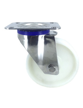 RUEDA DE ACERO INOXIDABLE Y NAILON, GIRATORIA, DIÁMETRO 150 MM, CAPACIDAD DE CARGA 300 KG