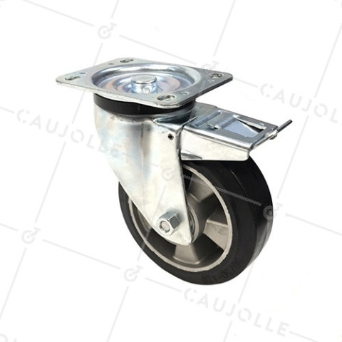 RUEDA GIRATORIA DE CAUCHO FLEXIBLE CON FRENO Y UN DIÁMETRO DE 160 MM CARGA 300 KG - S76AS 160AF • Caujolle