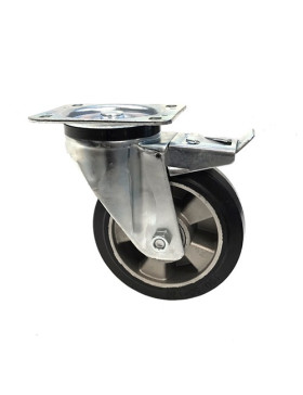 RUEDA GIRATORIA DE CAUCHO FLEXIBLE CON FRENO Y UN DIÁMETRO DE 160 MM CARGA 300 KG - S76AS 160AF