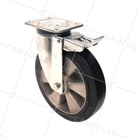 RUEDA GIRATORIA DE CAUCHO FLEXIBLE CON FRENO Y UN DIÁMETRO DE 250 MM CARGA 500 KG - S76AS 250AF • Caujolle