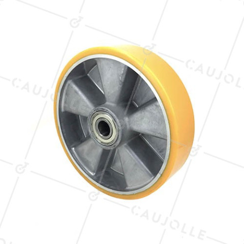 RUEDA INDUSTRIAL DE POLIURETANO, DIÁMETRO DE 200 MM, CAPACIDAD DE CARGA DE 800 KG Y EJE DE 20 MM CON BOLAS - S2013 200 • Caujolle