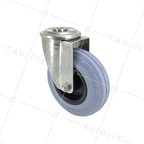 RUEDA CON AGUJERO DE ACERO INOXIDABLE 125 MM DE DIÁMETRO CARGA 110 KG - INOX o 125CAF • Caujolle