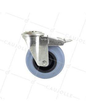 RUEDA CON AGUJERO PASANTE Y FRENO DE ACERO INOXIDABLE Y CAUCHO 125 MM DE DIÁMETRO CARGA 110 KG - INOX o 125C
