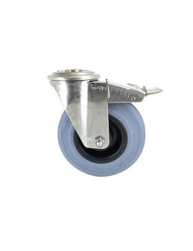 RUEDA CON AGUJERO PASANTE Y FRENO DE ACERO INOXIDABLE Y CAUCHO 125 MM DE DIÁMETRO CARGA 110 KG - INOX o 125C