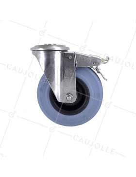 RUEDA CON AGUJERO PASANTE Y FRENO DE ACERO INOXIDABLE Y CAUCHO 125 MM DE DIÁMETRO CARGA 110 KG - INOX o 125C