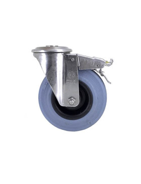 RUEDA CON AGUJERO PASANTE Y FRENO DE ACERO INOXIDABLE Y CAUCHO 125 MM DE DIÁMETRO CARGA 110 KG - INOX o 125C