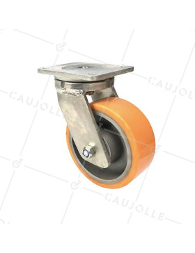 RUEDA GIRATORIA DE HIERRO FUNDIDO DE POLIURETANO CON UN DIÁMETRO DE 200 MM CARGA 1400 KG  - STEC 200PIV • Caujolle