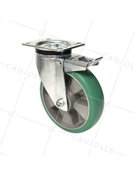 RUEDA GIRATORIA CON FRENO DE POLIURETANO MUY ELÁSTICA PREMIUM DIÁMETRO 200 MM 500 KG - S76V200PAF • Caujolle