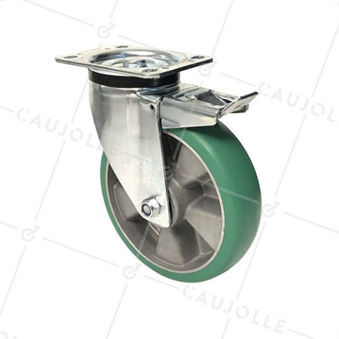RUEDA GIRATORIA CON FRENO DE POLIURETANO MUY ELÁSTICA PREMIUM DIÁMETRO 200 MM 500 KG - S76V200PAF • Caujolle