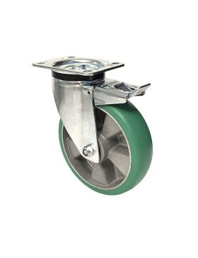 ROULETTE PIVOTANTE A FREIN EN POLYURÉTHANE ÉLASTIQUE DIAMÈTRE 200MM CHARGE 500KG - S76V200PAF