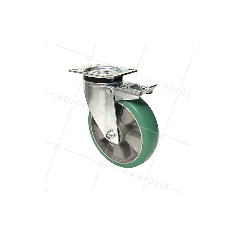ROULETTE PIVOTANTE A FREIN EN POLYURÉTHANE ÉLASTIQUE DIAMÈTRE 200MM CHARGE 500KG - S76V200PAF