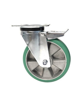 ROULETTE PIVOTANTE A FREIN EN POLYURÉTHANE ÉLASTIQUE DIAMÈTRE 200MM CHARGE 500KG - S76V200PAF