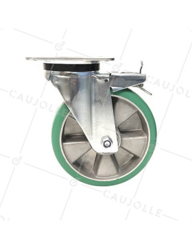 ROULETTE PIVOTANTE A FREIN EN POLYURÉTHANE ÉLASTIQUE DIAMÈTRE 200MM CHARGE 500KG - S76V200PAF