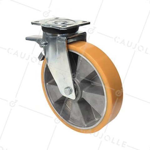 RUEDA CON FRENO DE POLIURETANO REFORZADA Y LLANTA DE ALUMINIO CON UN DIÁMETRO DE 250 MM CARGA 1000 KG - S78AR 250AF • Caujolle