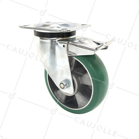 RUEDA GIRATORIA CON FRENO DE POLIURETANO MUY ELÁSTICA PREMIUM DIÁMETRO 160 MM 500 KG - S76V160AF • Caujolle