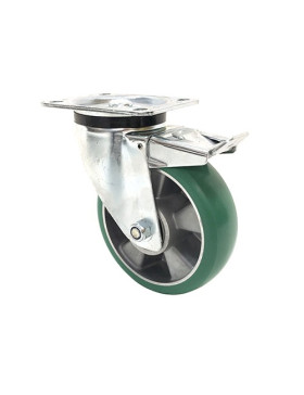 Roulette pivotante à frein en polyuréthane élastique diamètre 160 mm 