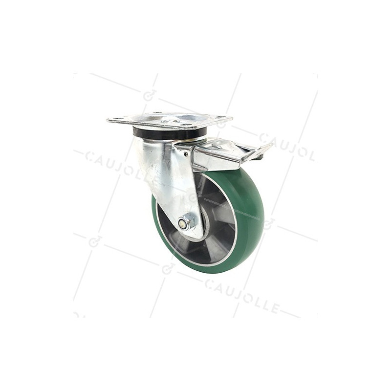 Roulette pivotante à frein en polyuréthane élastique diamètre 160 mm 