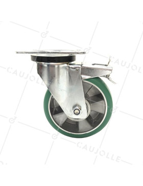Roulette pivotante à frein en polyuréthane élastique diamètre 160 mm 
