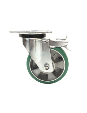 Roulette pivotante à frein en polyuréthane élastique diamètre 160 mm 
