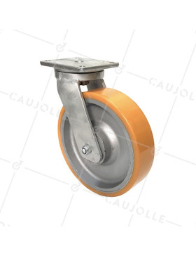 RUEDA GIRATORIA DE HIERRO FUNDIDO DE POLIURETANO CON UN DIÁMETRO DE 300 MM CARGA 2000 KG  - STEC300PIV • Caujolle